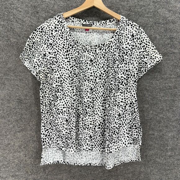 Vince Camuto T-Shirt Women 2X Plus White Animal Print Short Sleeve Cotton - Picture 1 of 7